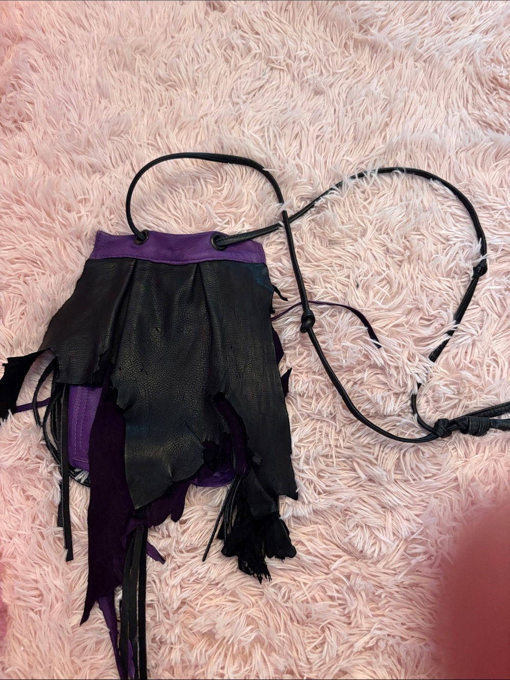 Fringed Leather Crossbody Bag in Purple and Black worn once!